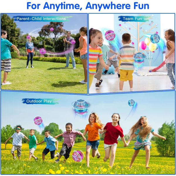 Børns håndstyret mini dronebold (pink), flyvende boldlegetøj, børns indendørs udendørs 360° roterende RGB let flyvende spinner, svævebold