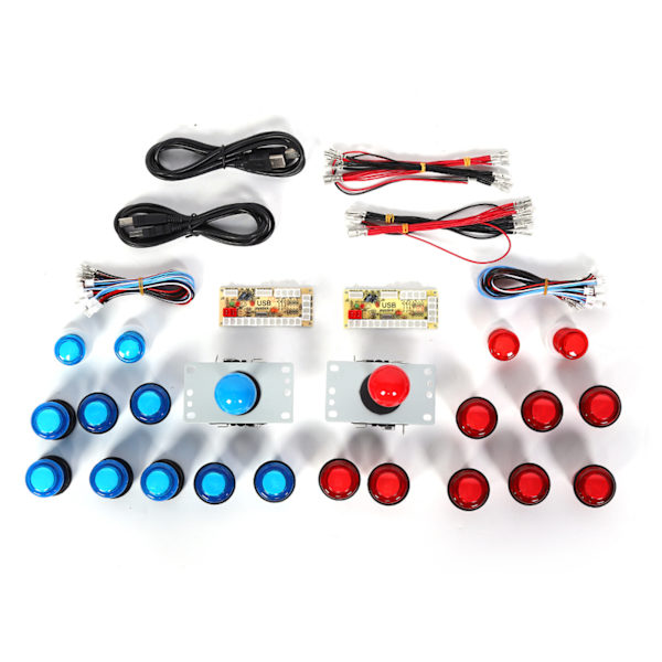 DIY Arcade-ohjainpaketti USB-siruohjaimella 5V, valaistuilla painikkeilla, ei viivettä (punainen sininen)