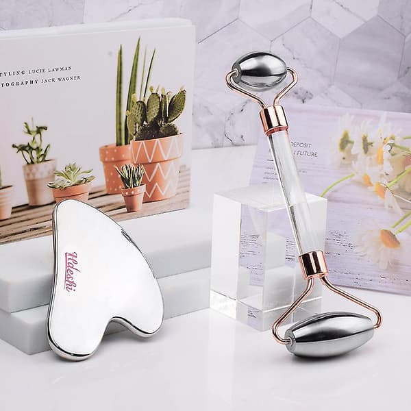 Gua Sha Massager Værktøjssæt Rustfrit Stål Ansigtskraber Øjenrulle Kropsmassager til Ansigts Hud C