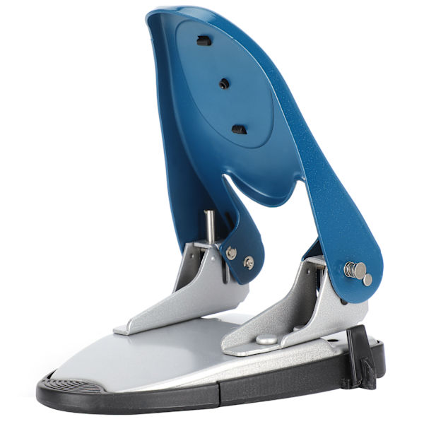 Robust 2-hålsstans för 50 ark, manuell drift, ergonomisk design, hållbar blå kontorsmaterial