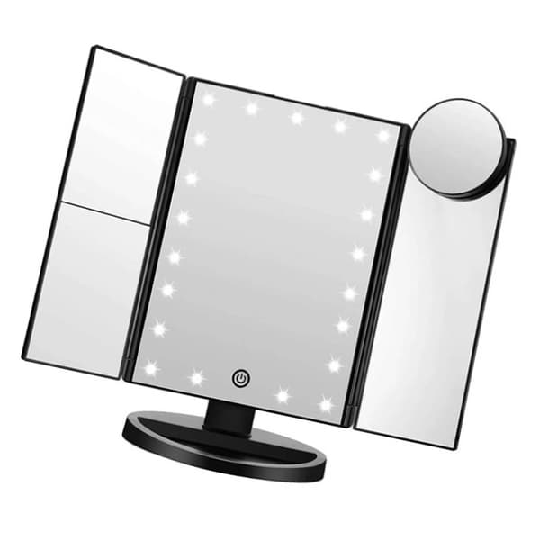 3-sidet foldbart makeup-spejl med 2X 3X forstørrelse, LED-lys og justering af lysstyrke