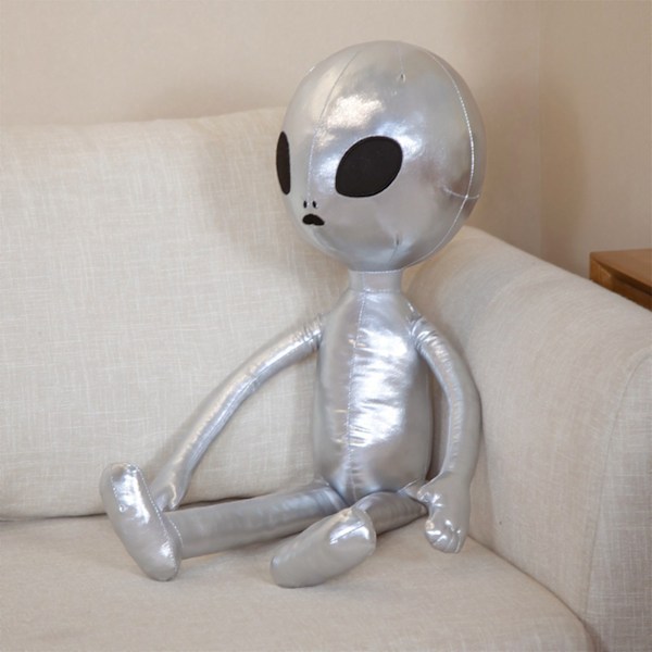 Charmig 65CM Poppy Bear Plyschleksak - Söt Alien Docka i Ljus Silver PU-Läder (0.34KG)