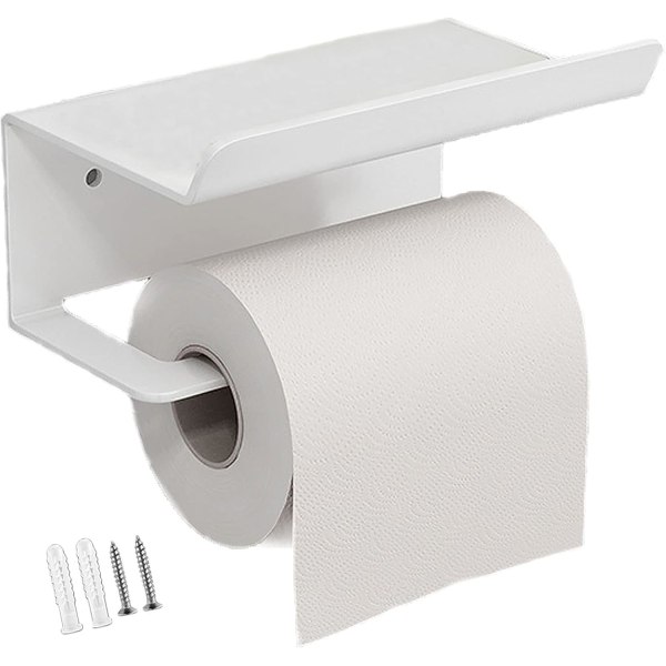 Toalettpappershållare, Handdukshållare i rostfritt stål för mobiltelefon, Toalettpappershållare, Toalettpappershållare med hylla för badrum och kök