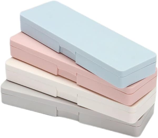 [02]Pencil Case Plastic Pencil Box - 4 Pack Hard Pencil Case Crayon Box with Snap Lid Plastic Pencil Box Stackable Desi