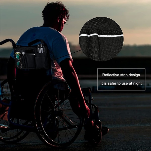 Pyörätuolilaukku taskuilla - Universal vedenpitävä käsinojan sivulaukku sähköpyörätuolille, liikkuvuusskootteri, kävelytelineen tarvikkeet-A