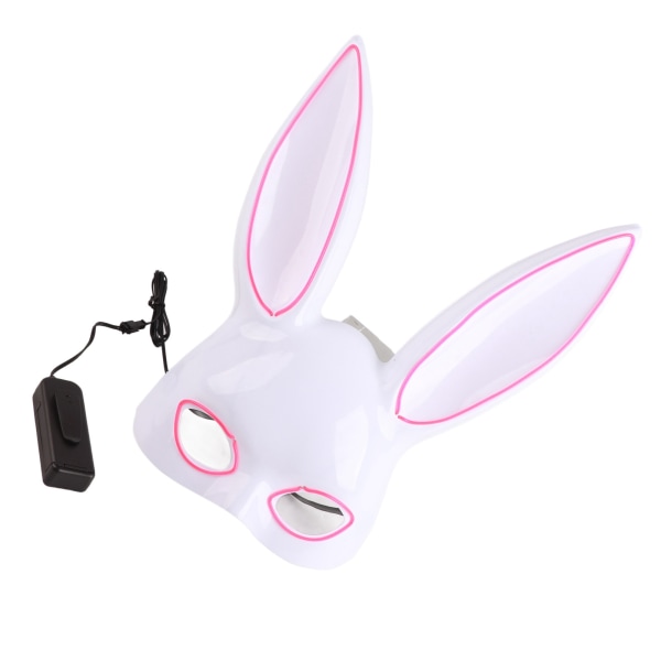 Kaninmaskeradmask Söt plast vit med EL kallt ljus halvansikte kaninmask för nattklubb med rosa ljus- W