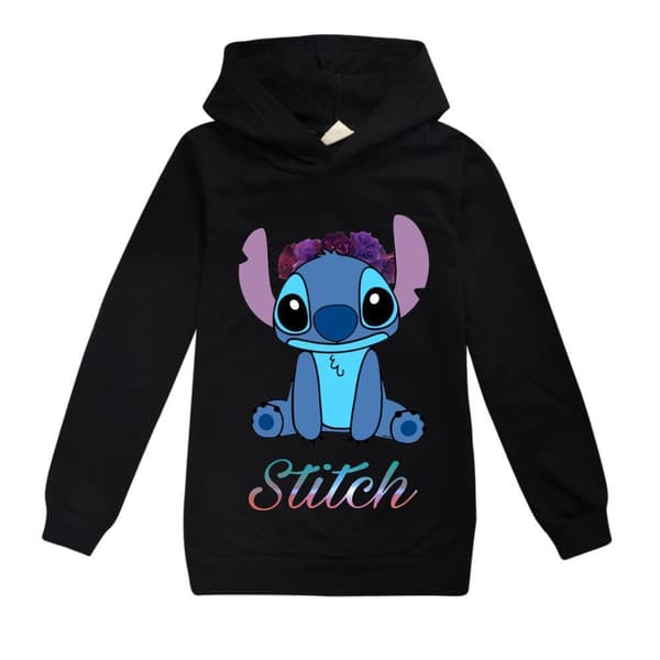 [BT02]Lilo & Stitch Trykt Hættetrøje - Sort[JUN] Black Black 160cm