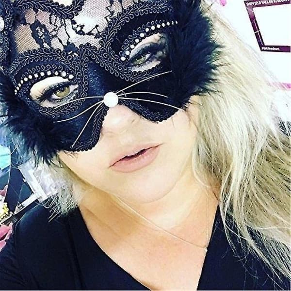 Svart katteøyemaske, egnet for jule- og halloweenfester