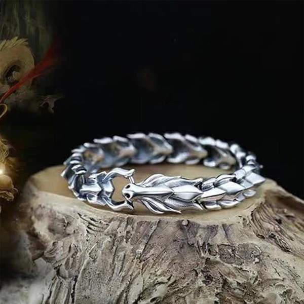 Vintage Sølv Dragebens Armbånd - 14mm Bred, 22cm Lengde - Menn Hip Hop Dragehode Design