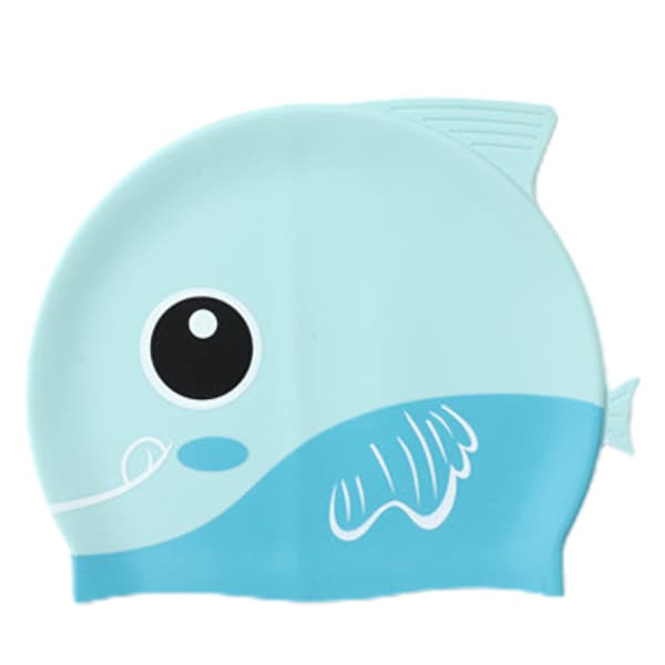 Barnens badmössa 3D tecknad design simmössa flexibel silikon vattentät Light Blue Whale - Medium