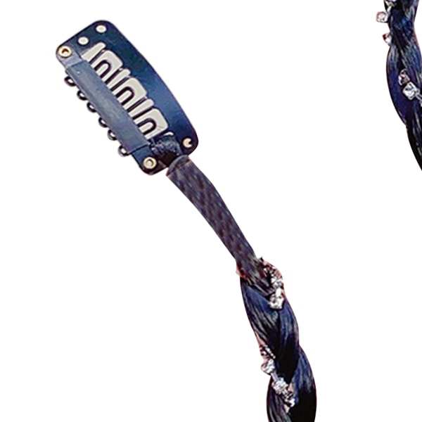 Boxar-fläta Högtemperaturfiber Peruk Hästsvans med Clip Kvinnlig Vindande Förlängning Boxar Flätad Hår Rhinestone Typ