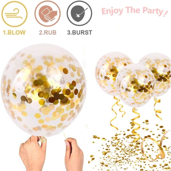 Kultainen konfettimusta ilmapallo, 50 kpl 12 tuuman valkoinen set kultaisella nauhalla syntymäpäivän baby shower koristeisiin