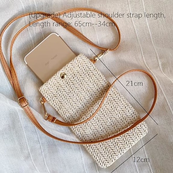 Crossbody-laukut (valkoiset), naisten casual olkikudotut laukut, kudotut olkalaukut, matkapuhelinlaukut