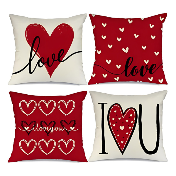 Valentinsdag Kærlighedsbrev Trykt Linned Pudebetræk - 45x45cm Pude til Stue og Soveværelse