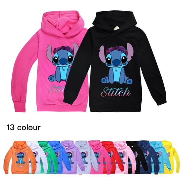 [BT02]Lilo & Stitch Trykt Hættetrøje - Sort[JUN] Black Black 160cm