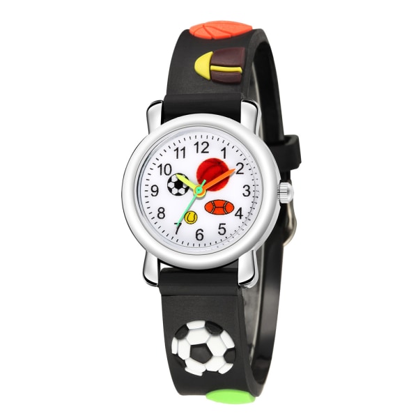 Watch(svart, fotboll),Vattentät barnarmbandsur Quartz Movement,3D tecknad design,Digital watch för 3 år till 11 år gammal flicka