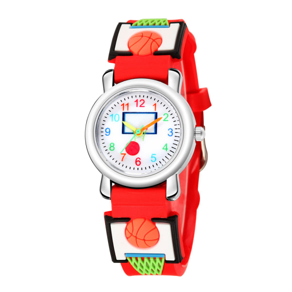 Watch(punainen, koripallo), vedenpitävä lasten rannekello Quartz Movement, 3D-sarjakuvasuunnittelu, digitaalinen watch 3-11-vuotiaille tytöille