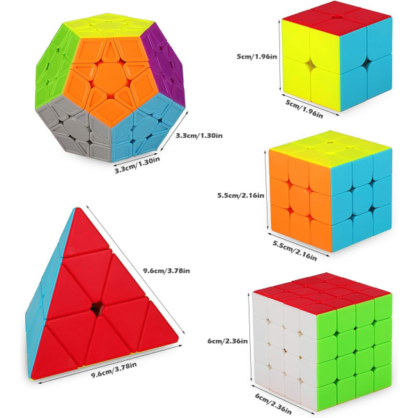 Speed ​​​​Cube Sett 2x2 3x3 4x4 Pyramid Magic Cube, glatt klistremerkeløs Magic Cubos Magic Puzzle Cube Bunn for barn og voksne, sett med 5