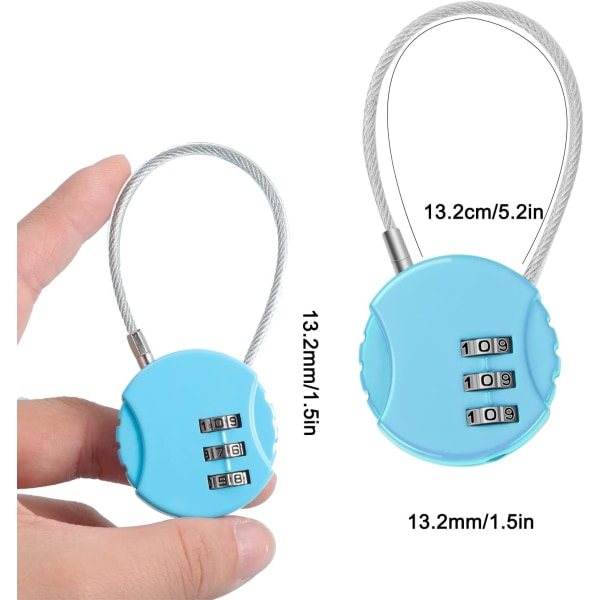 Set of 4 3-Digit Code Padlocks, Airplane Suitcase Padlocks Small Cable Locks Locker Code Padlocks for Travel Luggage Suitcase Bag Locker (4 Color)