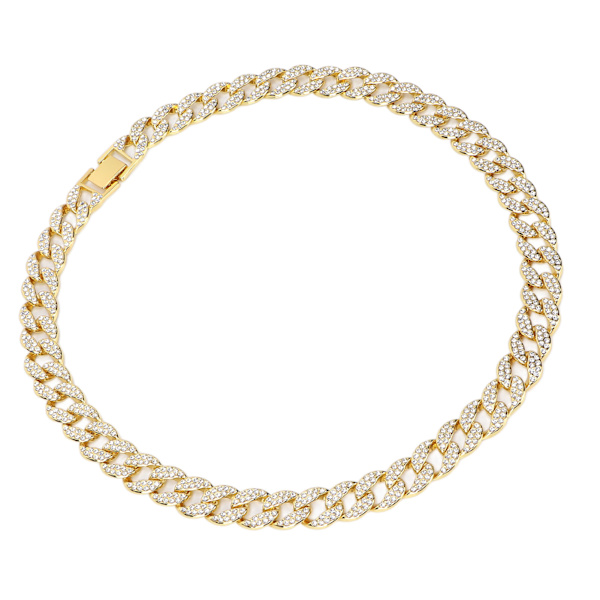 Cuban Link Kæde Halskæde i Legering med Diamantdetaljer - Elegant Guldhalskæde til Par og Kvinder
