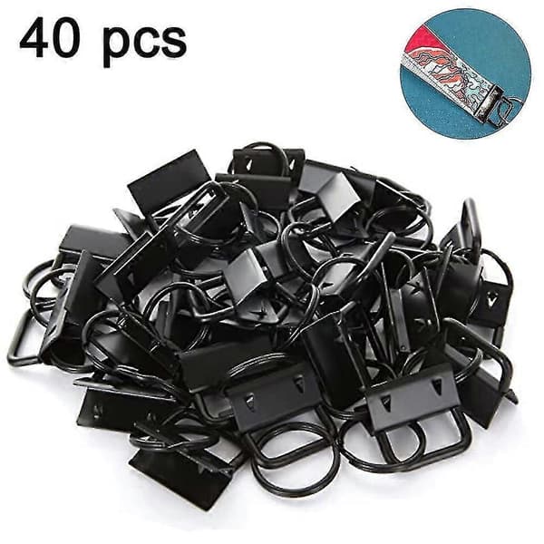40-pak Nøglering Hardware Med Nøglering, Nøglering Håndledsrem Bomuld Hale Klips Webbing 26mm Black Lat