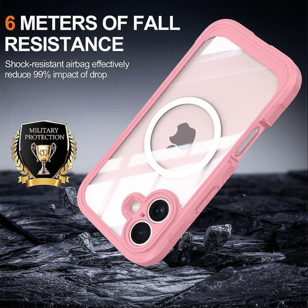 【bt02】For iPhone 17 Magnetic Case PC + TPU Phone Case with Tempered Glass Screen Protector Pink