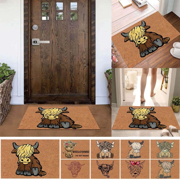 Happy Doormat Kodinsisustus Highland Cow Elements Liukumista estävät Tervetuloa Ovi Olohuone WC Keittiö Ulkopuutarha Ovimatto