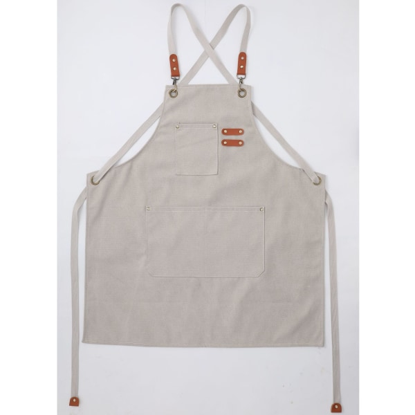 (Beige) Miesten keittiöesiliina Canvas-esiliinat, joissa on 3 taskua vedenpitävä ja säädettävä esiliina grillaukseen, ravintolaan, puutarhaan, puuseppälle ， 78 * 68 cm