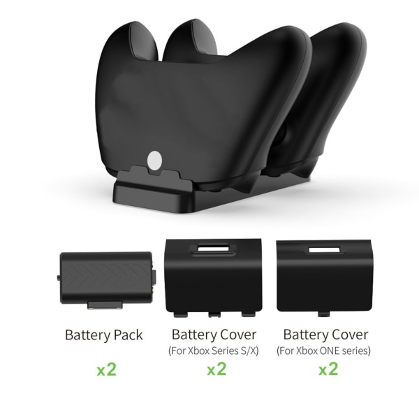 Kontrollladdare Dubbel laddningsdocka med 2 uppladdningsbara batteripaket för Xboxone-kontroller Svart