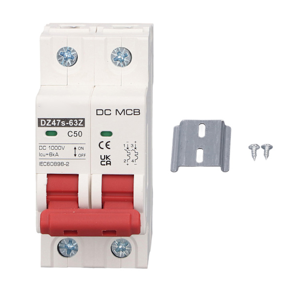 SG DC Miniatyrbrytare 2P 50A DC1000V, 6000A Brytkapacitet, DIN-skena Montering för Solcellssystem - Modell DZ47s 63Z C50