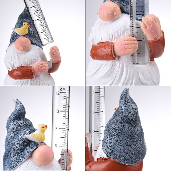 Gnome-muotoinen hartsi sademittari puutarha-patsas käsin piirretyn sademittarin kanssa sateelle