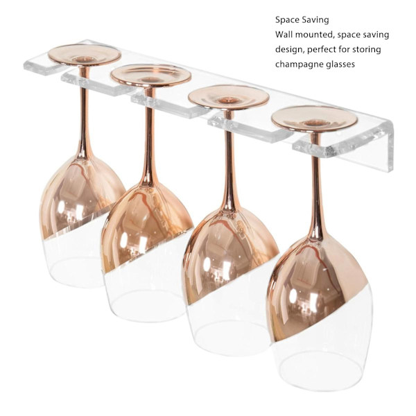 2-delad väggmonterad akrylvinbågshållare: Platsbesparande stjälkställ under skåp - Rymmer 8 glas, Klar design