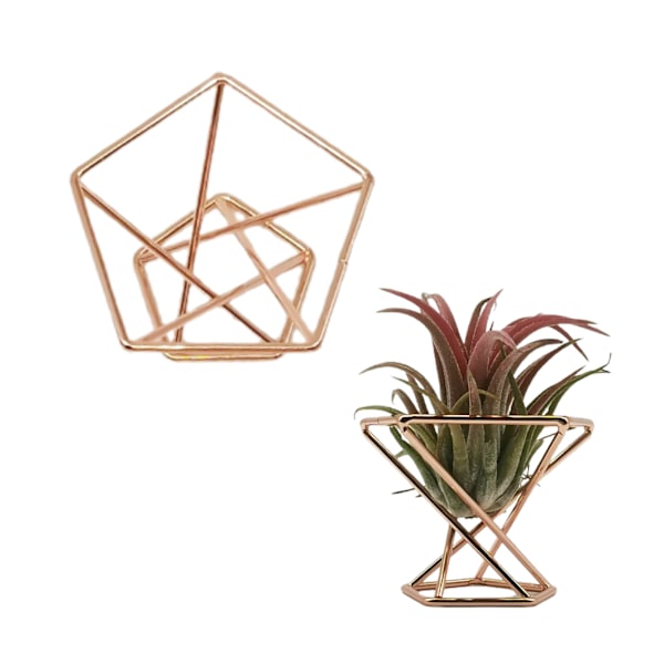 Bromeliad Plante Stativ Geometrisk Luftplante Stativ Pudderpuff Stativ - Roségull (Materiale: Metall, Størrelse: Diameter 55MM, Høyde 45MM)
