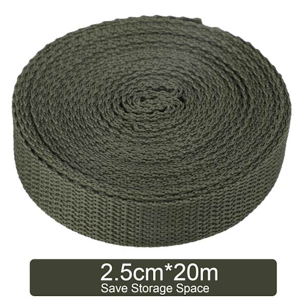 (1 rulla/armeijan vihreä, mitat: 2,5 cm * 20 m, pakkausmitat: 32 * 27 * 3 cm) Monitoiminen nylonpunottu nauha
