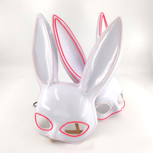 Glødende kaninmaske Halvt ansikts kaninmasketilbehør til Halloween-festutstyr Rosa og hvite lys Hvit- W