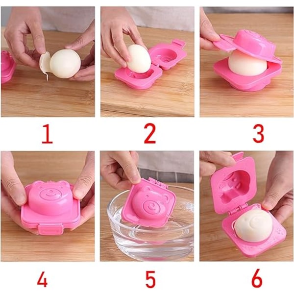 6 stk æggeforme i plast (tilfældig farve), ægkogningsforme Kog æg Sushi Risform Bento Maker Sandwichskærer.(7,8 * 7,5 cm)