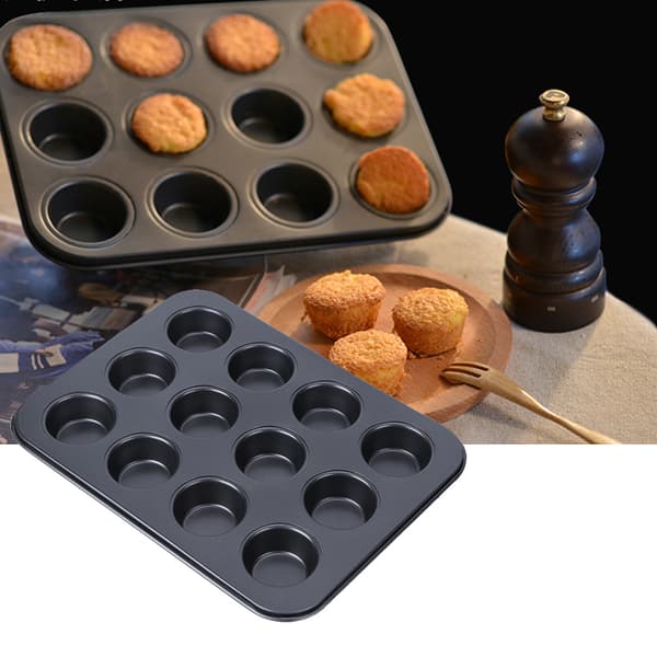 12 kopper non-stick muffinform rund kageform sort køkkenbageværktøj
