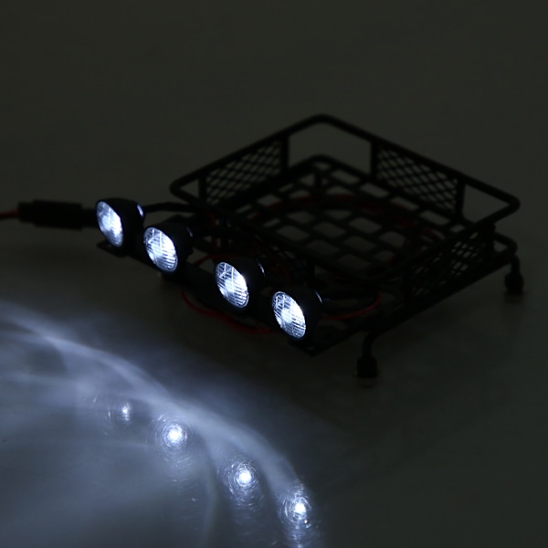 Takräcke för Bagage med LED-Ljus Rund för SCX10 1/10 RC Bil (4 Vita)