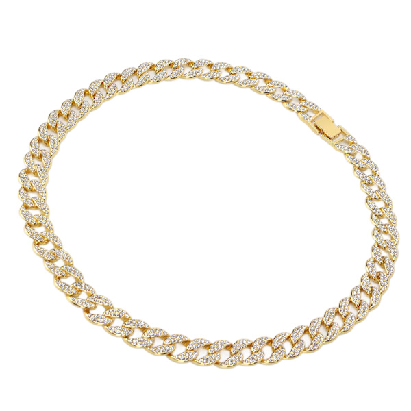 Cuban Link Kæde Halskæde i Legering med Diamantdetaljer - Elegant Guldhalskæde til Par og Kvinder