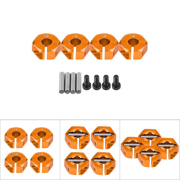 12 mm:n universaali pyörän kuusiokolosovitin HSP Sakura 1/10 RC-autolle (7 mm, kullanruskea)
