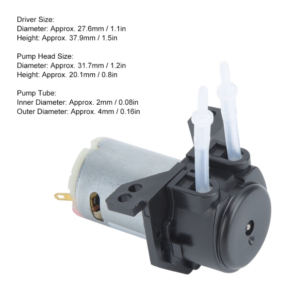 Have multifunktionel mini retvinklet 12V DC peristaltisk væskepumpe doseringspumpe Slangepumpe (sort)