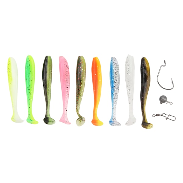 Fiskeset med tvåfärgad T-svansbete, snabbkoppling, blyvikt, vevkrok, swivel-stift, fisketillbehör, 7 cm