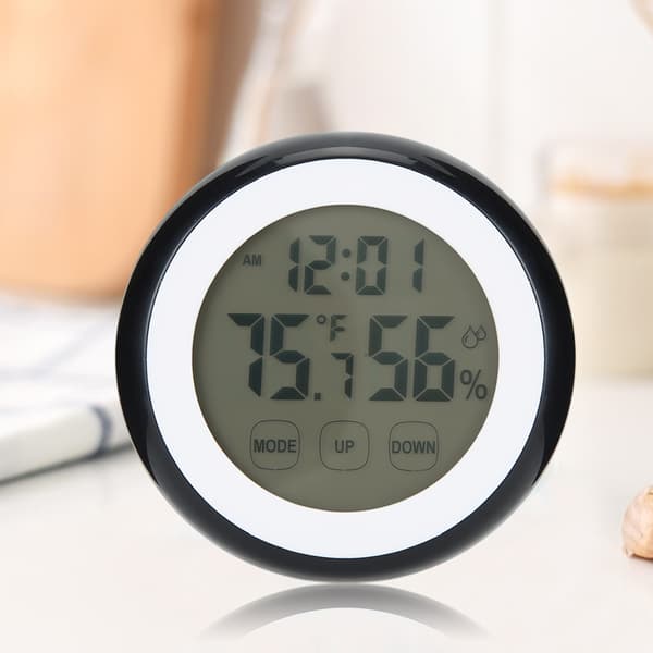 Rund Digital Väckarklocka med Temperatur Luftfuktighet Display Touch Kontroll Hushåll