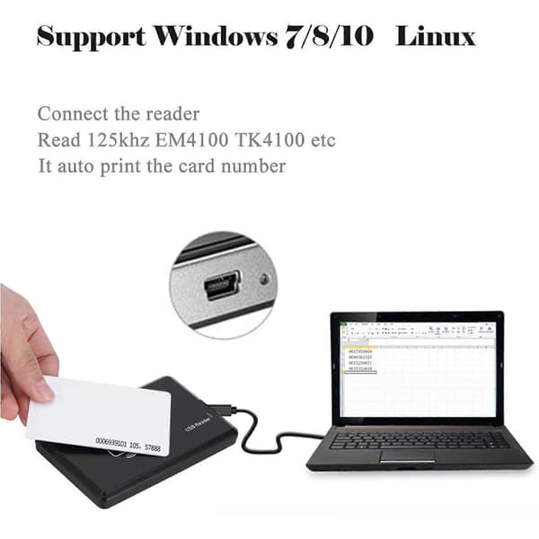 5X USB RFID Reader 125khz EM4100 ID Contactless Sensitive Smart Card Reader TK4100 Supports Windows System RFID Reader Black