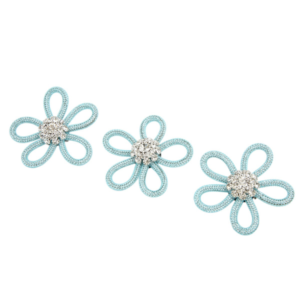 3 st Brocher för Skor Söta Färger 6cm Rhinestone Bred Blomma Form Kläder Broch för Skor Väska Bröllopsklänning Blå Mesh Vit Rhinestone