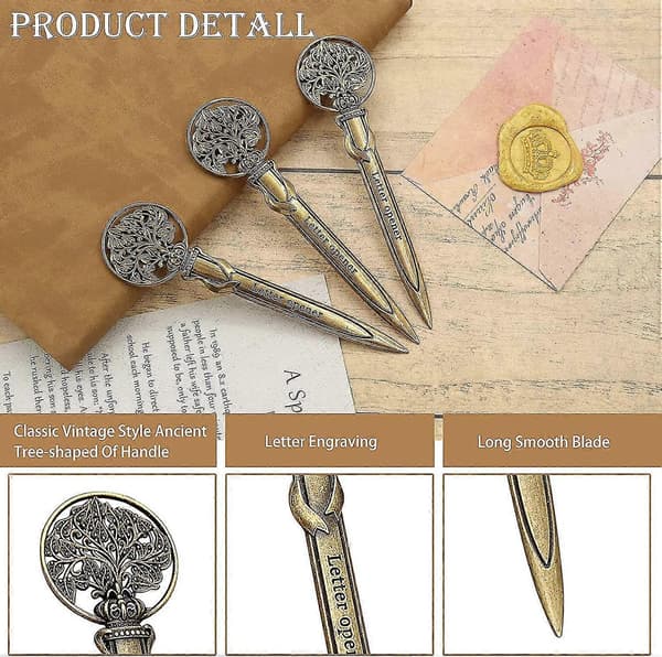 Brevåbner, premium metal kuvertåbner, brevåbner til hjem/kontor bronze, 3 stk.