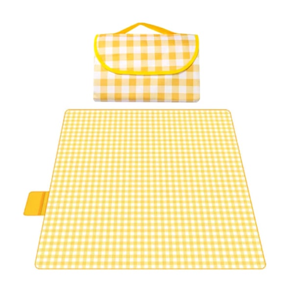 Picnictæppe 100 x 150 cm, strandtæppe, picnictæppe, vaskbar strandmåtte, camping, picnic (gul hvid)