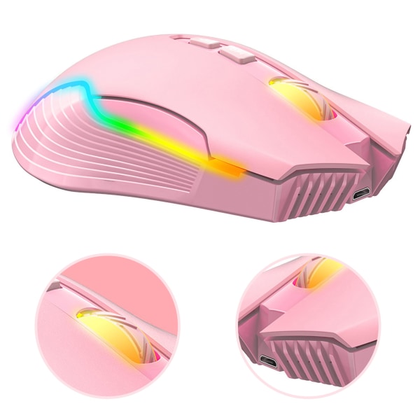 Trådløs mus USB genopladelig Ergonomisk trådløs gamingmus til bærbar pc Computer Pink- W