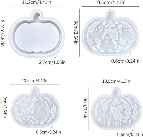 Silikoneforme Støbeforme Halloween Græskar 4 Stykker Silikoneform Græskar med Halloween Elementer Mønster, Støbeforme Silikone Halloween 4 Pieces