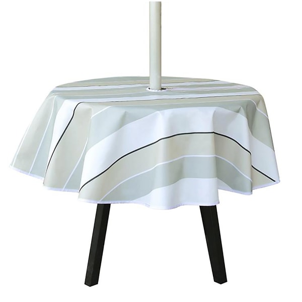 Terassipihan ulkopöytäliina sateen- ja öljynpitävä vetoketjullinen pöytäliina sateenvarjoreiällä (raidallinen pyöreä 150*150cm)